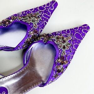 SACCO Italy Purple Beaded Slingback Heels Size 42 | Vintage Embellished